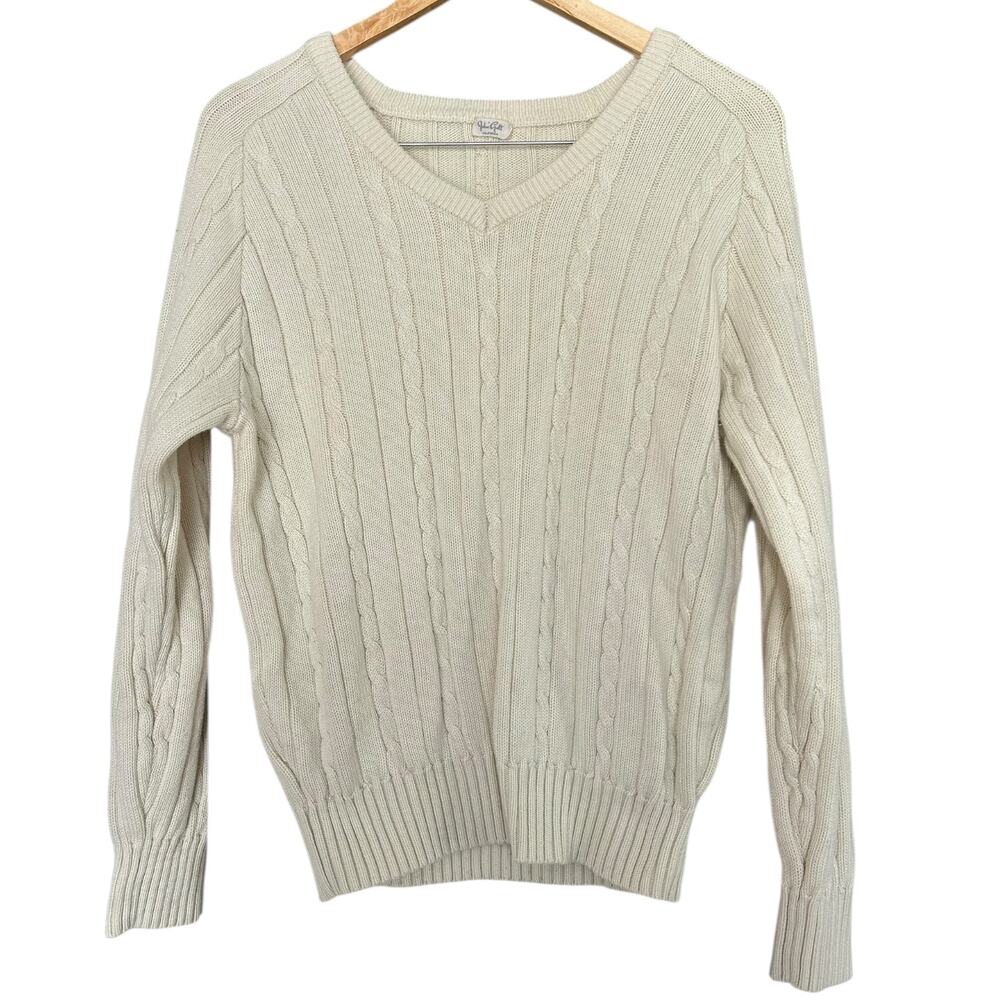 John Galt Brandy Melville Cable Knit V-Neck Sweater Cream Women’s One Size